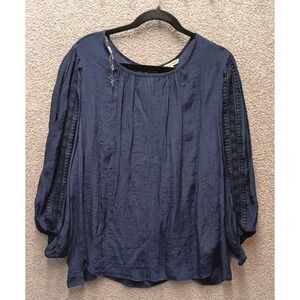 ZAC & RACHEL WOMAN Blouse 3X Plus Navy Blue Fairy Peasant Cottage Boho